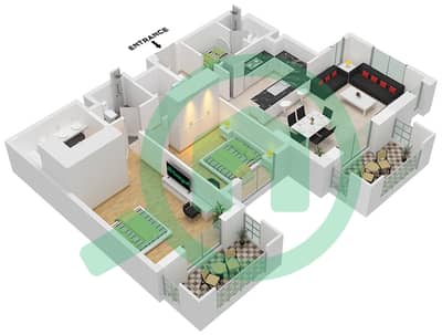 المخططات الطابقية لتصميم النموذج / الوحدة B2-UNIT-408-FLOOR 4 شقة 2 غرفة نوم - بناية لماع 1