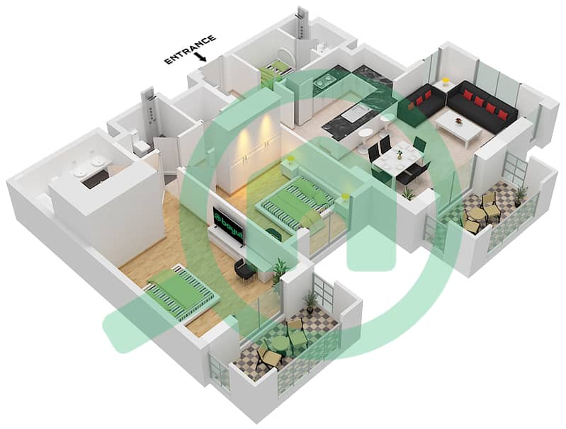 Lamaa Building 1 - 2 Bedroom Apartment Type/unit B2-UNIT-408-FLOOR 4 Floor plan interactive3D