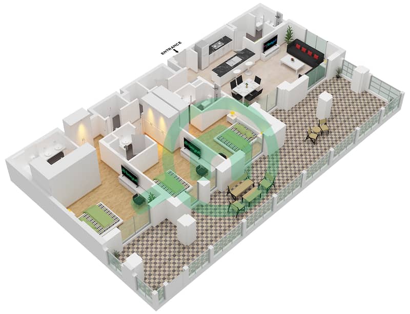 Lamaa Building 1 - 3 Bedroom Apartment Type/unit A1-UNIT-G04-GROUND FLOOR Floor plan interactive3D