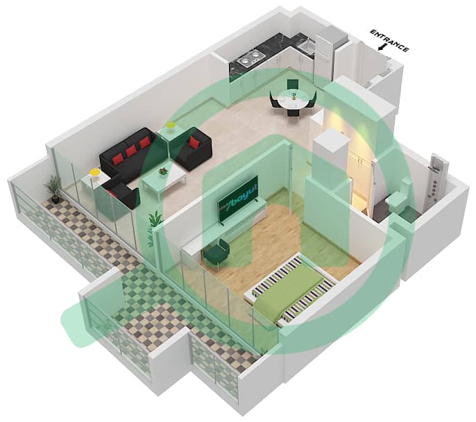 Азизи Ривьера 3 - Апартамент 1 Спальня планировка Тип 2-TYPICAL FLOOR 2-9 Typical Floor 2-9 interactive3D