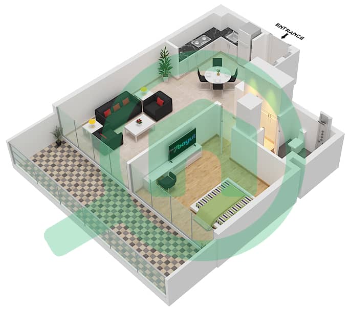 Азизи Ривьера 3 - Апартамент 1 Спальня планировка Тип 1- FLOOR 1 Floor 1 interactive3D