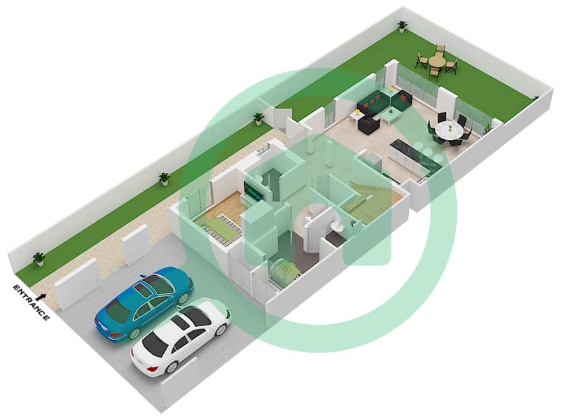 المخططات الطابقية لتصميم النموذج 4B1 تاون هاوس 4 غرف نوم - مدن الرنيم 1 Ground Floor interactive3D