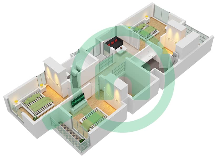 المخططات الطابقية لتصميم النموذج 4B1 تاون هاوس 4 غرف نوم - مدن الرنيم 1 First Floor interactive3D