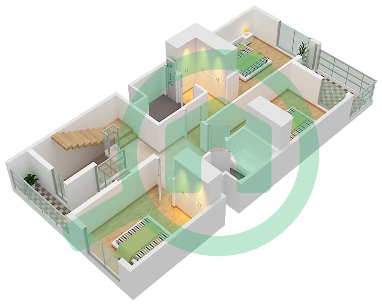 المخططات الطابقية لتصميم النموذج 3B2 تاون هاوس 3 غرف نوم - مدن الرنيم 1 First Floor interactive3D
