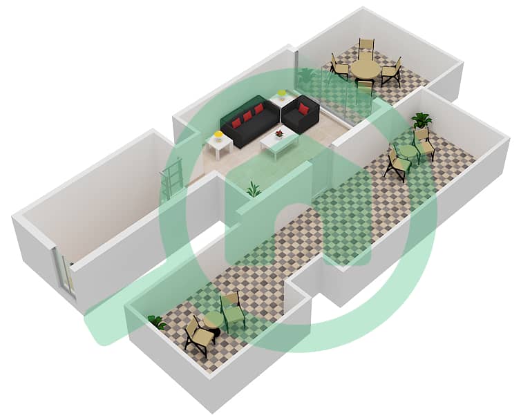 Mudon Al Ranim 1 - 3 Bedroom Townhouse Type 3B2 Floor plan Roof interactive3D