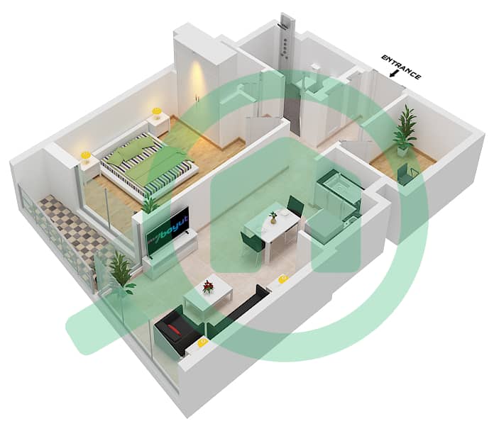 المخططات الطابقية لتصميم النموذج C2-FLOOR 1,2-5,6,7-35 شقة 1 غرفة نوم - هارتلاند وافيز interactive3D