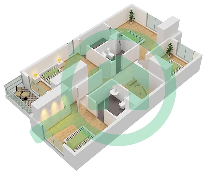 المخططات الطابقية لتصميم النموذج M2 فيلا تجارية 5 غرف نوم - فلل الريف interactive3D
