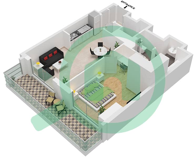 المخططات الطابقية لتصميم النموذج / الوحدة 1B.A/7 شقة 1 غرفة نوم - فيدا دبي مول Floor 8-15,17-38 interactive3D
