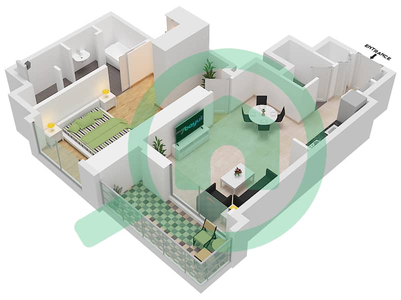 المخططات الطابقية لتصميم النموذج / الوحدة 1B.B/8 شقة 1 غرفة نوم - فيدا دبي مول Floor 8-15,17-38 interactive3D