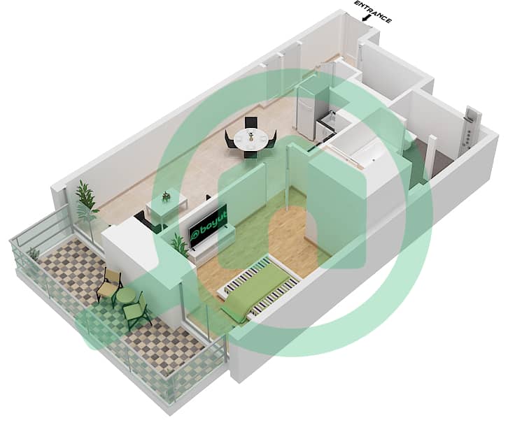 المخططات الطابقية لتصميم النموذج / الوحدة 1B.D/1-2 شقة 1 غرفة نوم - فيدا دبي مول Floor 40-51.52-55 interactive3D