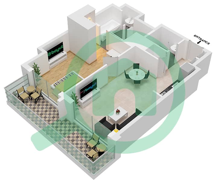 المخططات الطابقية لتصميم النموذج / الوحدة 1B.E/8 شقة 1 غرفة نوم - فيدا دبي مول Floor 40-55 interactive3D