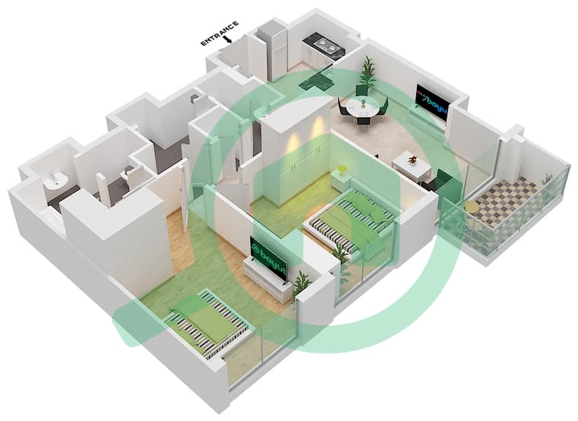 Вида Резиденс Дубай Молл - Апартамент 2 Cпальни планировка Тип/мера 2B.F/4 Floor 17-38 interactive3D