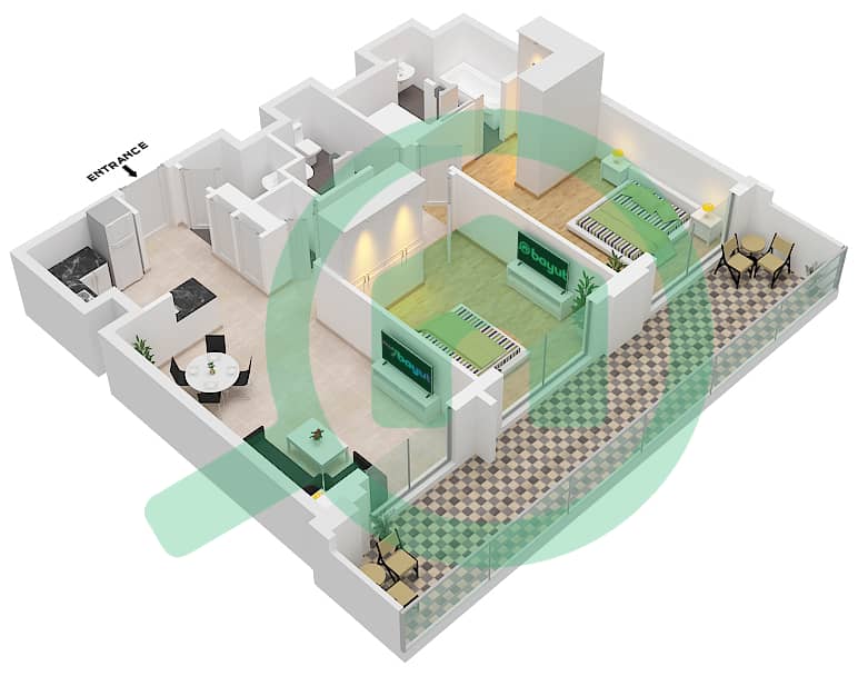 Vida Dubai Mall - 2 Bedroom Apartment Type/unit 2B.G/7 Floor plan Floor 40-55 interactive3D