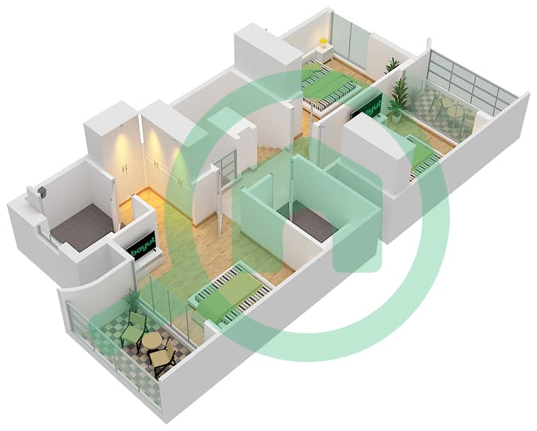 المخططات الطابقية لتصميم النموذج CLASSIC 1 تاون هاوس 3 غرف نوم - أنيا First Floor interactive3D