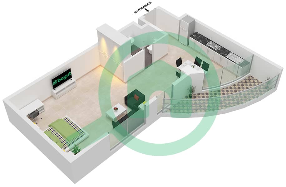 المخططات الطابقية لتصميم النموذج A شقة استوديو - ديزرت سن interactive3D