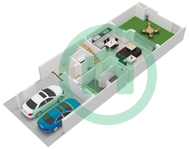 安雅小区 - 3 卧室联排别墅类型CLASSIC 1M戶型图 Ground Floor interactive3D