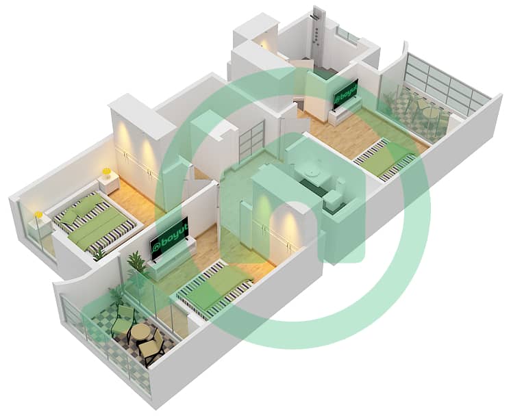 المخططات الطابقية لتصميم النموذج CLASSIC 1M تاون هاوس 3 غرف نوم - أنيا First Floor interactive3D