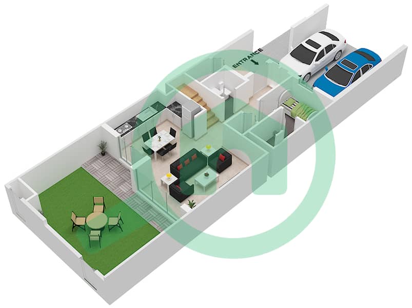 المخططات الطابقية لتصميم النموذج CONTEMPORARY 1 تاون هاوس 3 غرف نوم - أنيا Ground Floor interactive3D