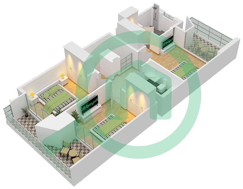 المخططات الطابقية لتصميم النموذج CONTEMPORARY 1M, تاون هاوس 3 غرف نوم - أنيا First Floor interactive3D
