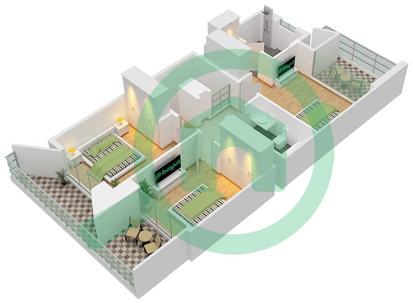المخططات الطابقية لتصميم النموذج CONTEMPORARY 2 تاون هاوس 3 غرف نوم - أنيا First Floor interactive3D