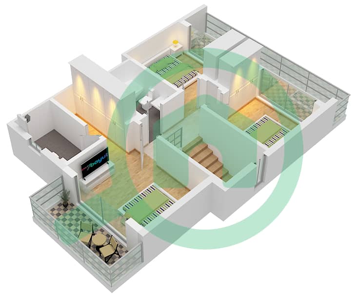 世博高尔夫别墅2区 - 4 卧室联排别墅类型A戶型图 First Floor interactive3D