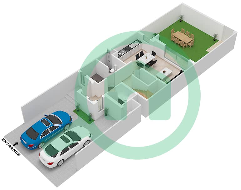 世博高尔夫别墅2区 - 3 卧室联排别墅类型B戶型图 Ground Floor interactive3D