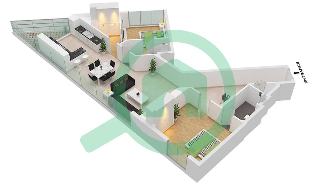 المخططات الطابقية لتصميم النموذج B1-FLOOR 1,2-6,6,7-35 شقة 2 غرفة نوم - هارتلاند وافيز interactive3D