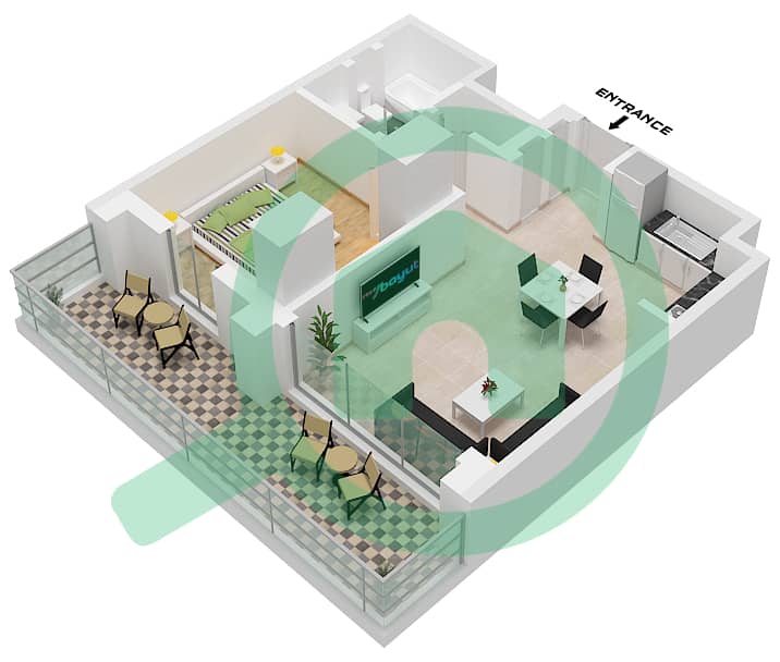 المخططات الطابقية لتصميم النموذج / الوحدة 01-UNIT-4,5-FLOOR 1 شقة 1 غرفة نوم - بناية بارك فيلد 1 interactive3D