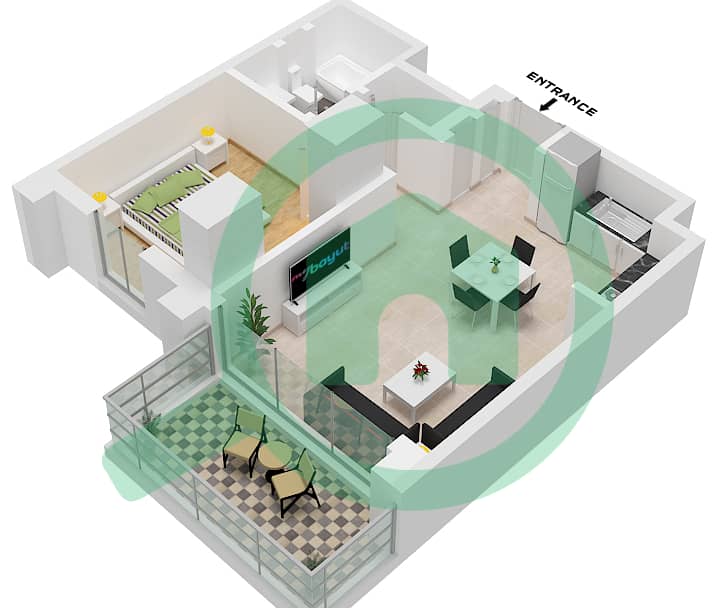 المخططات الطابقية لتصميم النموذج / الوحدة 01-UNIT-6,7-FLOOR 2-10 شقة 1 غرفة نوم - بناية بارك فيلد 1 interactive3D