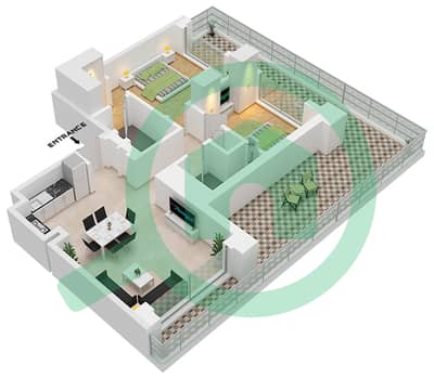المخططات الطابقية لتصميم النموذج / الوحدة 02-UNIT-7-FLOOR 1 شقة 2 غرفة نوم - بناية بارك فيلد 1