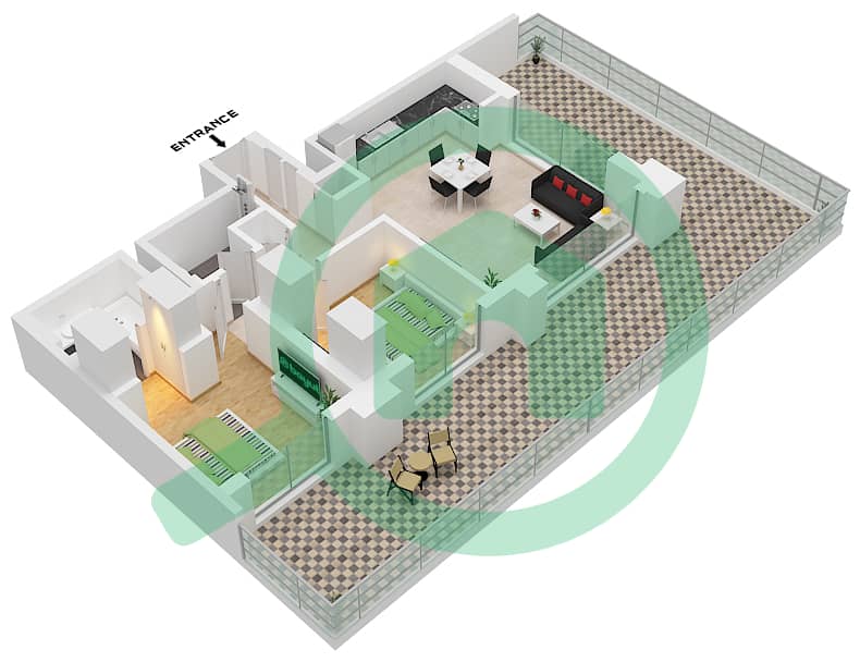 Park Field Building 1 - 2 Bedroom Apartment Type/unit 01-UNIT-8-FLOOR 1 Floor plan interactive3D
