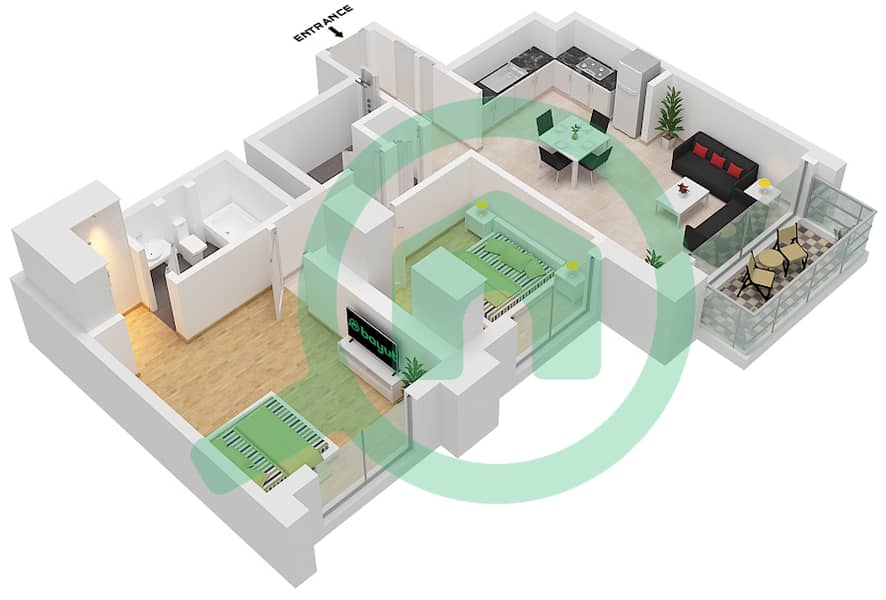 المخططات الطابقية لتصميم النموذج / الوحدة 02-UNIT-2-FLOOR 2-10 شقة 2 غرفة نوم - بناية بارك فيلد 1 interactive3D
