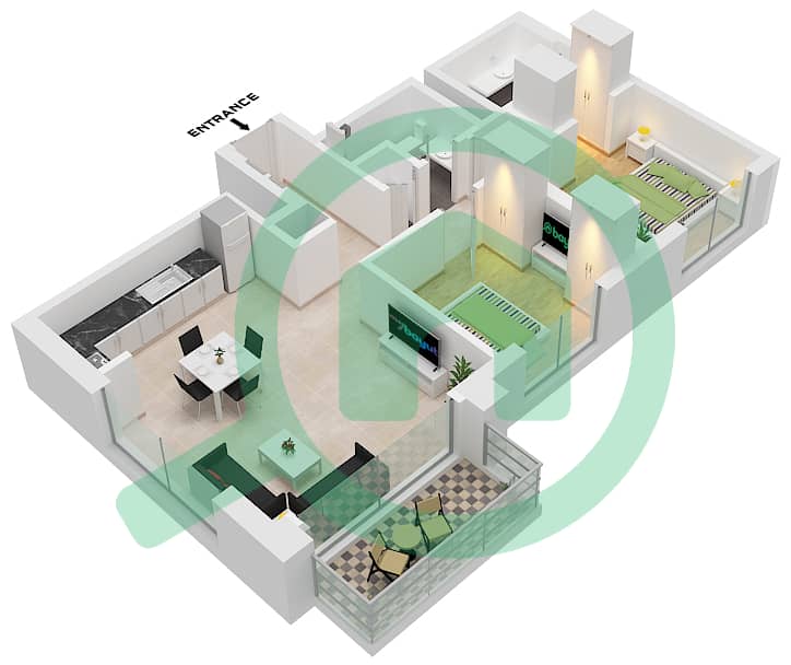المخططات الطابقية لتصميم النموذج / الوحدة 04-UNIT-3-FLOOR 2-10 شقة 2 غرفة نوم - بناية بارك فيلد 1 interactive3D