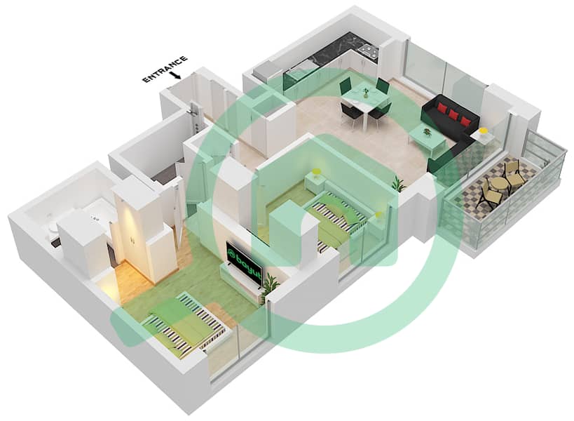 المخططات الطابقية لتصميم النموذج / الوحدة 01-UNIT-10-FLOOR 2-10 شقة 2 غرفة نوم - بناية بارك فيلد 1 interactive3D