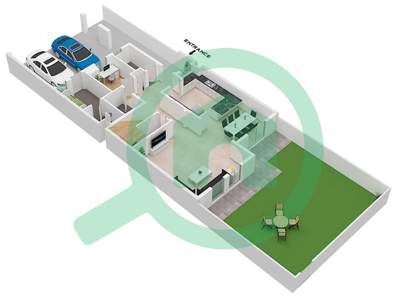 المخططات الطابقية لتصميم النموذج 8 فیلا 3 غرف نوم - الينابيع 14 Ground Floor interactive3D