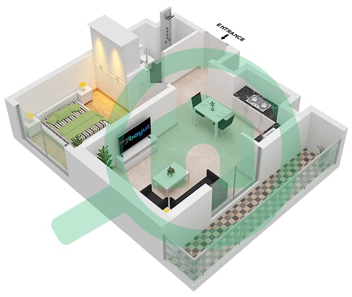 Sobha Creek Vistas - 1 Bedroom Apartment Type A Floor plan interactive3D