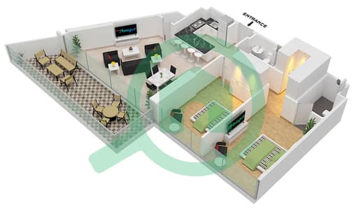 المخططات الطابقية لتصميم النموذج 2 شقة 2 غرفة نوم - غولف جيت