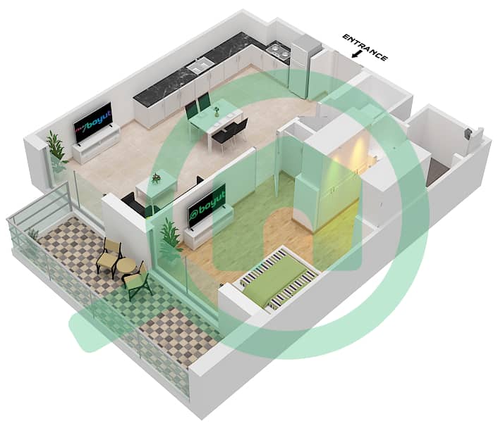 المخططات الطابقية لتصميم النموذج / الوحدة A/1 شقة 1 غرفة نوم - هادلي هايتس interactive3D