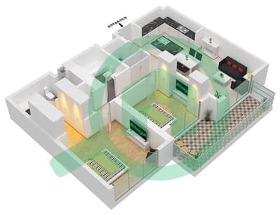المخططات الطابقية لتصميم النموذج B شقة 2 غرفة نوم - ذا هايبري