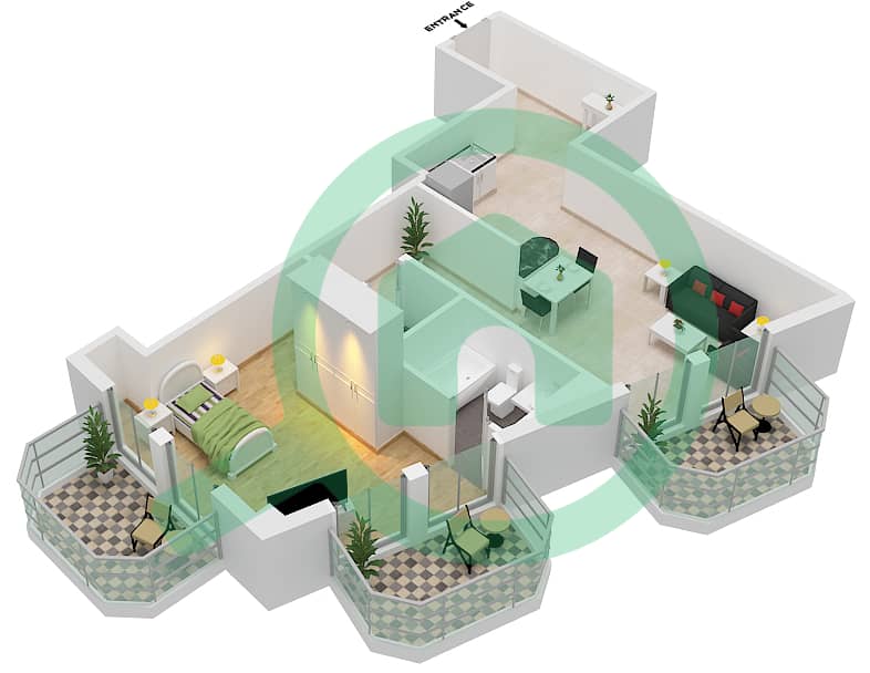 Линкольн Парк Вестсайд - Апартамент 1 Спальня планировка Единица измерения 1-FLOOR 3 interactive3D