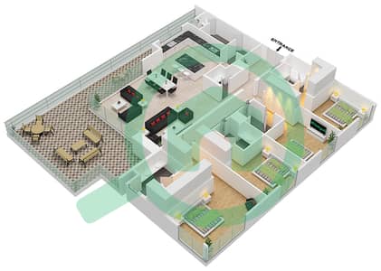 المخططات الطابقية لتصميم النموذج / الوحدة 4A-UNIT-2-FLOOR 10 شقة 4 غرف نوم - مدينة جميرا ليفينج