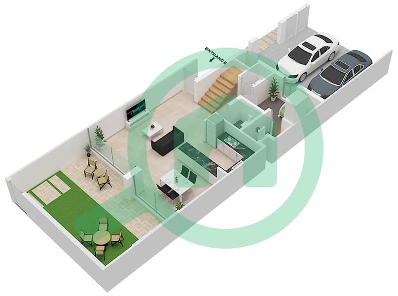 Ла Роса 3 - Таунхаус 3 Cпальни планировка Тип/мера 3M,3M-1 / UNIT MID Ground Floor interactive3D