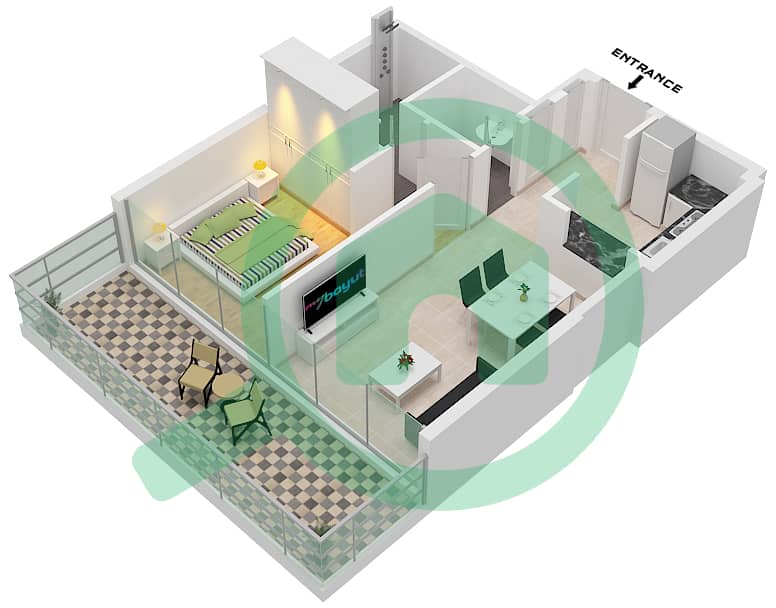 Binghatti Creek - 1 Bedroom Apartment Unit 9-THIRD FLOOR Floor plan interactive3D