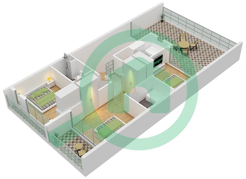 المخططات الطابقية لتصميم الوحدة XU4-BB فيلا تجارية 4 غرف نوم - سنكتناري First Floor interactive3D