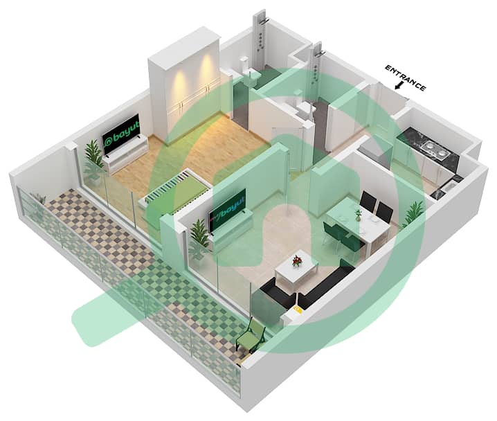 Building 88 - 1 Bedroom Apartment Type A Floor plan interactive3D