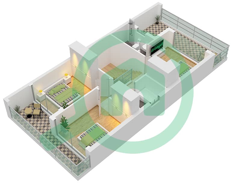 卡梅丽亚社区 - 3 卧室商业别墅类型TH12-E戶型图 First Floor interactive3D