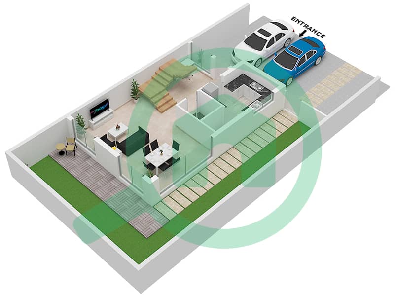 卡梅丽亚社区 - 3 卧室商业别墅类型TH12-E戶型图 Ground Floor interactive3D