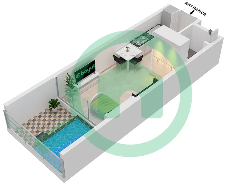 المخططات الطابقية لتصميم الوحدة 11-13,18-19,22,24 شقة استوديو - سمانا سكايروس interactive3D
