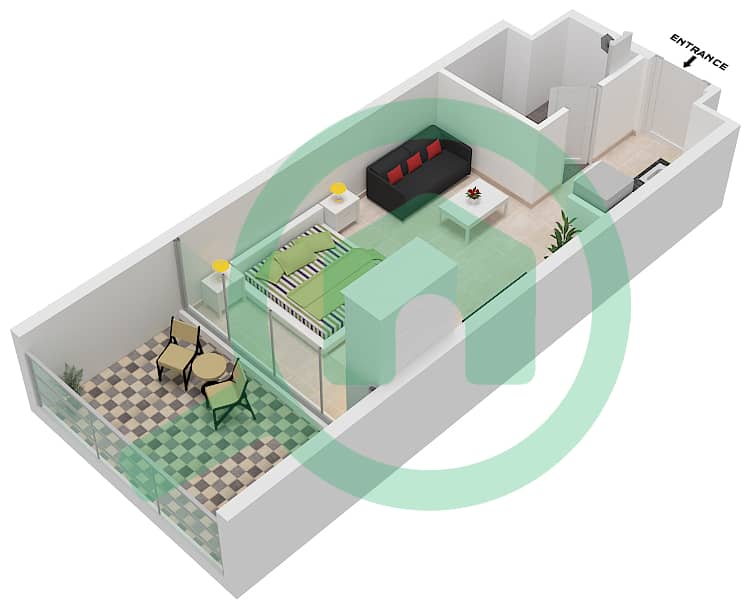 特里亚公寓 - 单身公寓类型A戶型图 interactive3D