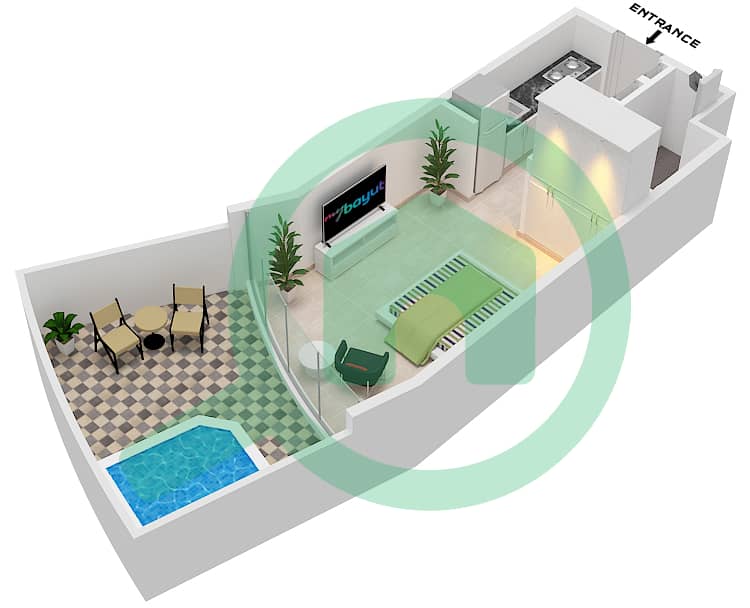 帝瓦公寓 - 单身公寓类型D戶型图 interactive3D